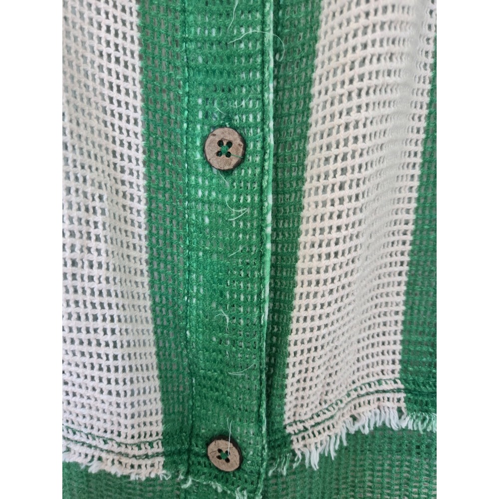 We The Free Women Shirt M Green Cream Striped Mesh Beach Layered Bohemian - Picture 3 of 5